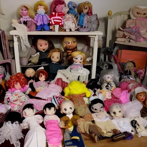 Prompt: haunted hoarder's house filled with dolls, best of craigslist, 4 k,