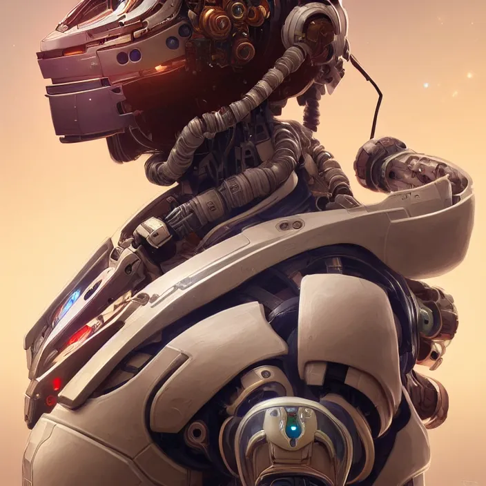 Image similar to portrait of a robot astronaut, floral! horizon zero dawn machine, intricate, elegant, highly detailed, digital painting, artstation, concept art, smooth, sharp focus, illustration, art by artgerm and greg rutkowski and alphonse mucha, 8 k