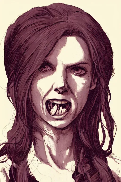 Image similar to anna kendrick in sleepy hollow, full body, big two toned eyes, teeth gritted, horror, intricate details, cinematic, epic, realistic, anatomy, tomer hanuka, uplight, artstation, photorealistic, scary