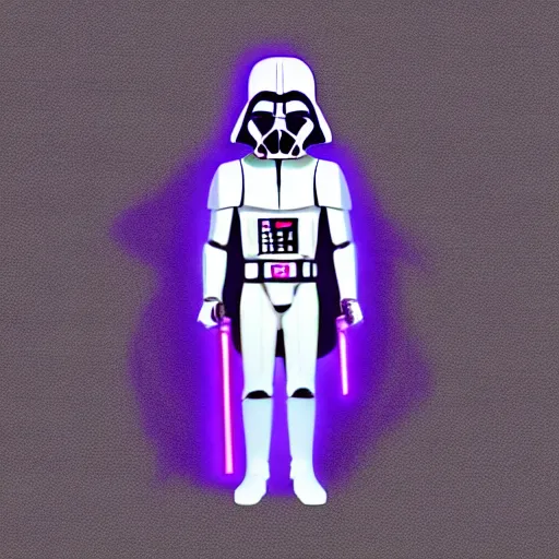 Image similar to darth vader with white armor and a purple lightsaber