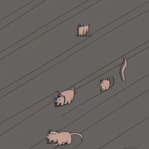 Image similar to a cat walking on the roof of a building, a minimalist painting by Emiliano Ponzi, behance, bauhaus, isometric, matte drawing, flat shading