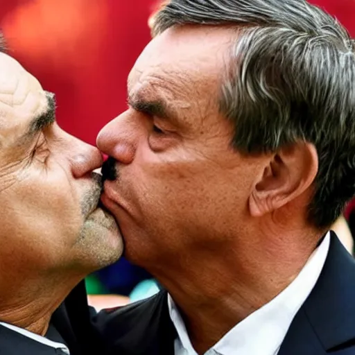 Image similar to photo of Jair Bolsonaro kissing Lula