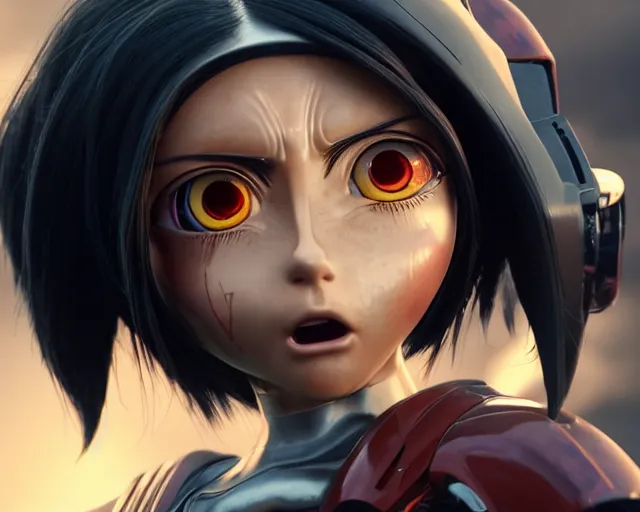 Prompt: battle angel alita, mouth open, 3 5 mm, photorealistic, lifelike, octane engine, cinematic lighting, high detail, high resolution