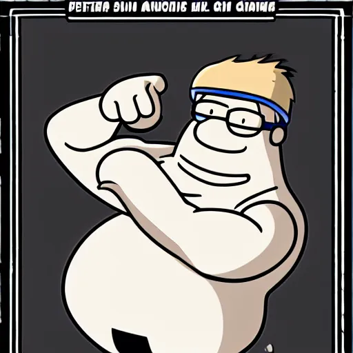 Image similar to Peter Griffin the giga chad, muscular close up grayscale photo