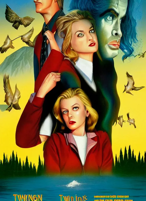Image similar to twin peaks movie poster art by jim warren