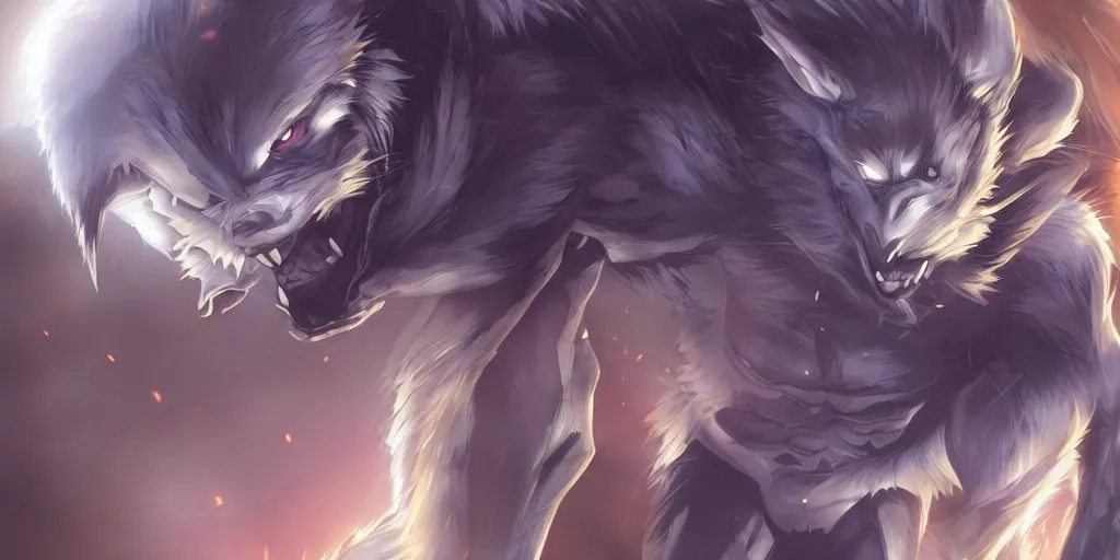 Prompt: anime! werewolf after transformation, dramatic lighting, 8 k, cgsociety, award - winning digital art