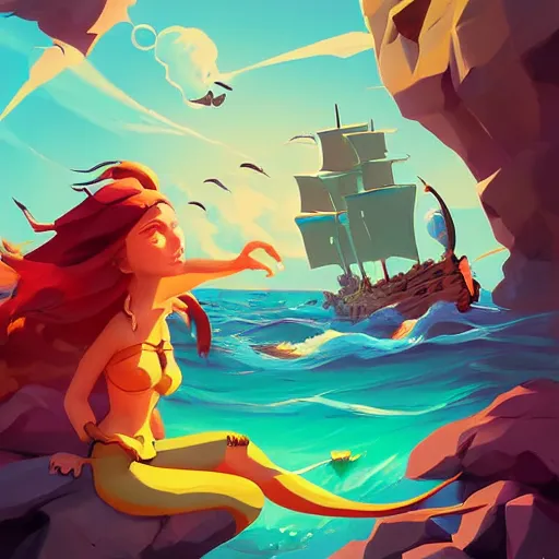 Image similar to painting mermaid treasure on sea of thieves game avatar hero smooth face median photoshop filter cutout vector, behance hd by jesper ejsing, by rhads, makoto shinkai and lois van baarle, ilya kuvshinov, rossdraws global illumination