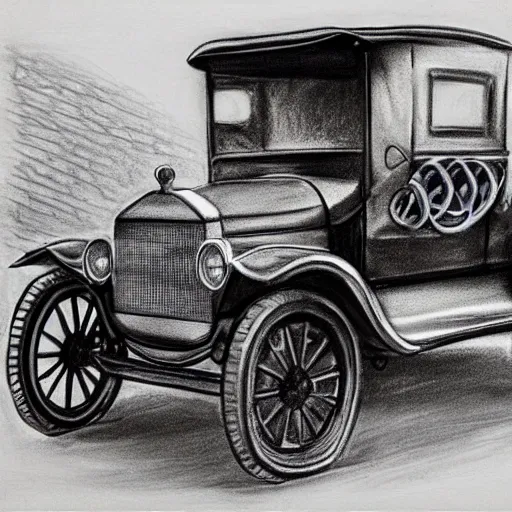 Image similar to a charcoal sketch of a ford model t