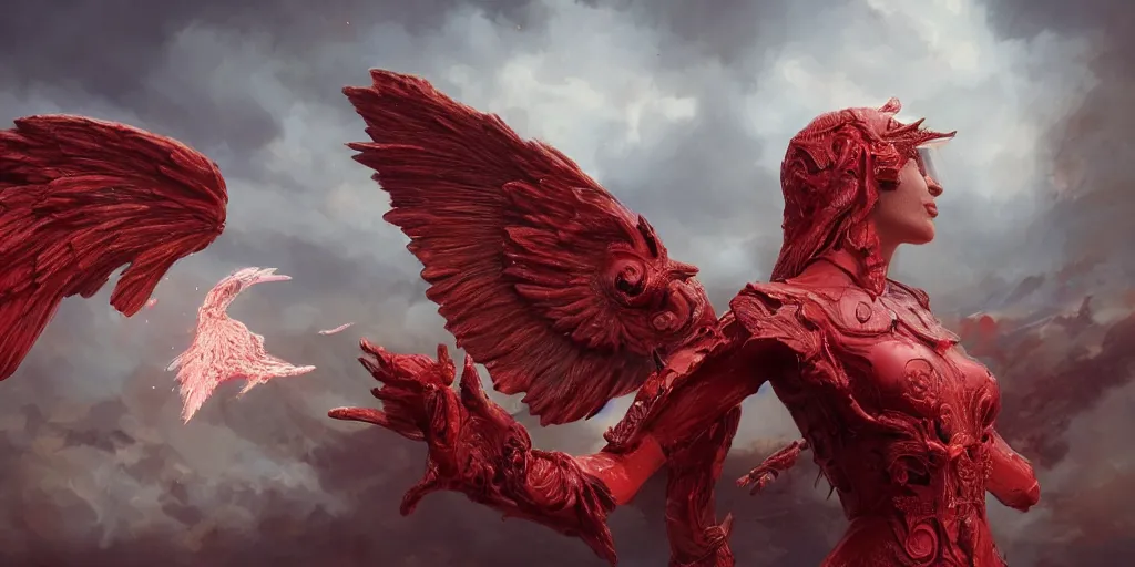 Prompt: ultra realistic, beautiful winged angel kissing gorgeous red devil, angel& devil, epic battle, sci-fi, fantasy, mythical, intricate, elegant, highly detailed, digital painting, octane render, substance painter, zbrush, artstation, concept art, smooth, sharp focus, eerie, illustration, 8k, HD, art by artgerm and greg rutkowski and raphael