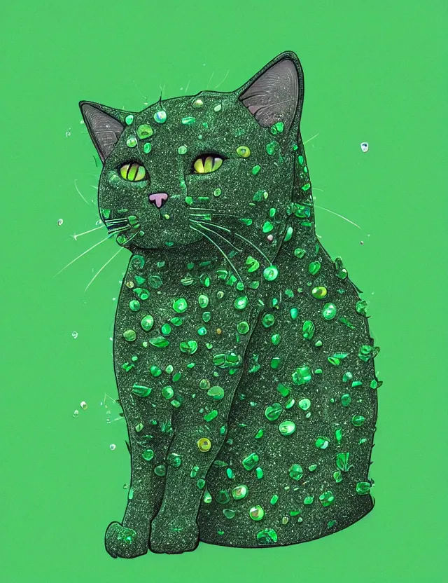 Image similar to a detailed illustration of a cat made of shiny green crystals, trending on artstation, digital art, 4 k resolution, detailed, high quality, sharp focus, hq artwork, coherent, insane detail, character portrait