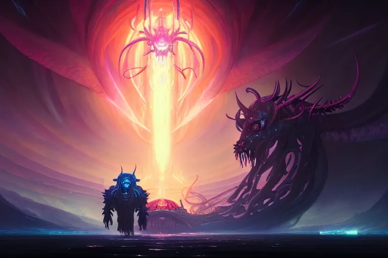 Prompt: rebulon the ancient demon, by lisa frank and greg rutkowski, masterpiece concept art, 8 k, intricate detail, cinematic lighting, epic pose, deep colors, majestic view