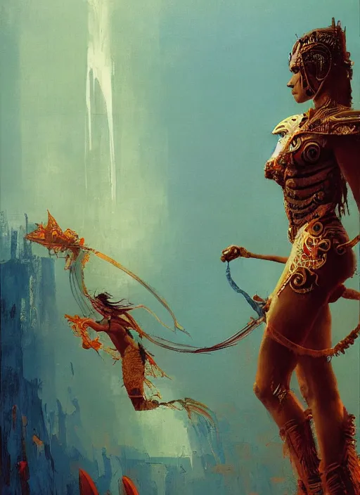 Image similar to amazon queen, intricate, elegant, highly detailed, vivid colors, john park, frazetta, sparth, ruan jia, jeffrey catherine jones