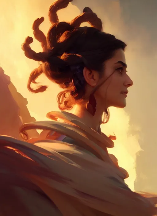 Image similar to side portrait, maya ali, wind sorcerer, gloomhaven, organic painting, hard edges, luminescent, octane render, by greg manchess, huang guangjian, gil elvgren, sachin teng, greg rutkowski, jesper ejsing, rhads, ilya kuvshinov, cushart krenz