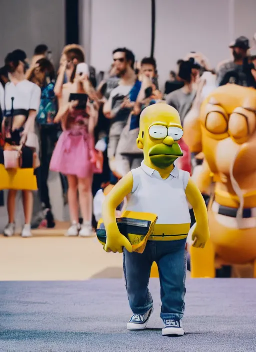 Image similar to hyperrealistic and heavy detailed air jordan runway show of homer simpson, leica sl 2 5 0 mm, vivid color, high quality, high textured, real life