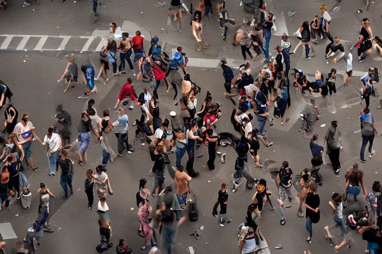 Prompt: riot of paraplegic people, street photography, detailed realistic photography