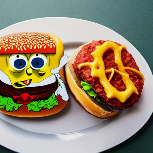 Prompt: A Burger made of Spongebob meat, high-details
