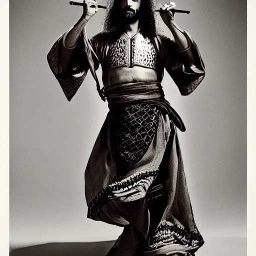 Image similar to A Moroccan samurai, portrait, by Richard Avedon, Derek Ridgers, Mert and Marcus