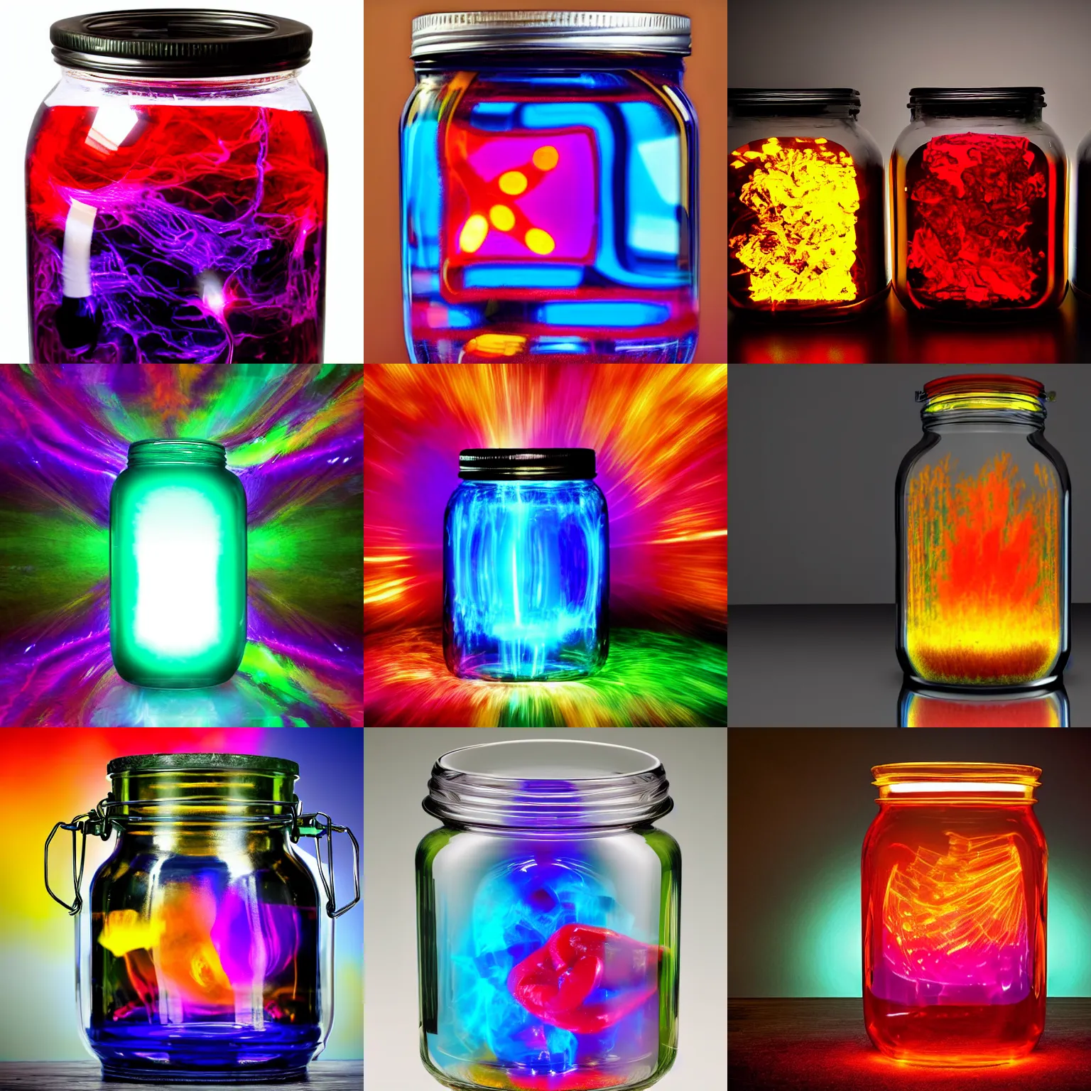 Prompt: photo, plasma in a jar, vibrant.