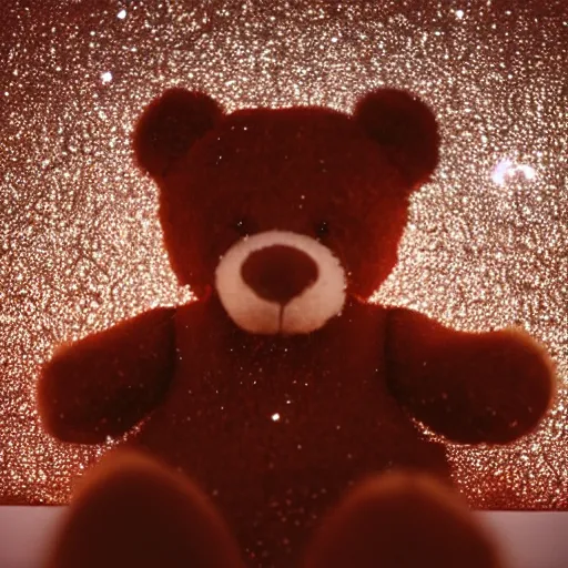 Image similar to a teddy bear made out of glitter and stardust, ultra detailed, cinestill 8 0 0