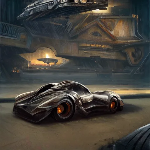 Prompt: full view of a car, intricate, elegant, highly detailed, digital painting, concept art, smooth, sharp focus, art style from Wang Ke and Greg Rutkowski and Bruce Kaiser and Scott Robertson and Dmitry Mazurkevich and Doruk Erdem and Jon Sibal, small style cue from blade runner and star wars