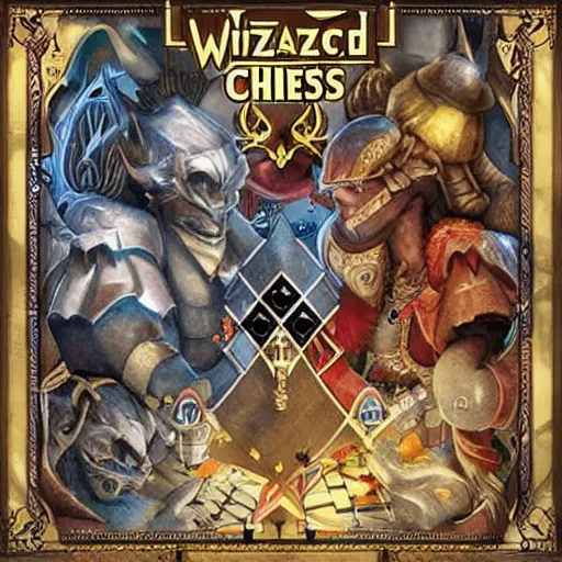 Prompt: video game box art of a game called wizard's chess, 4 k, highly detailed cover art.