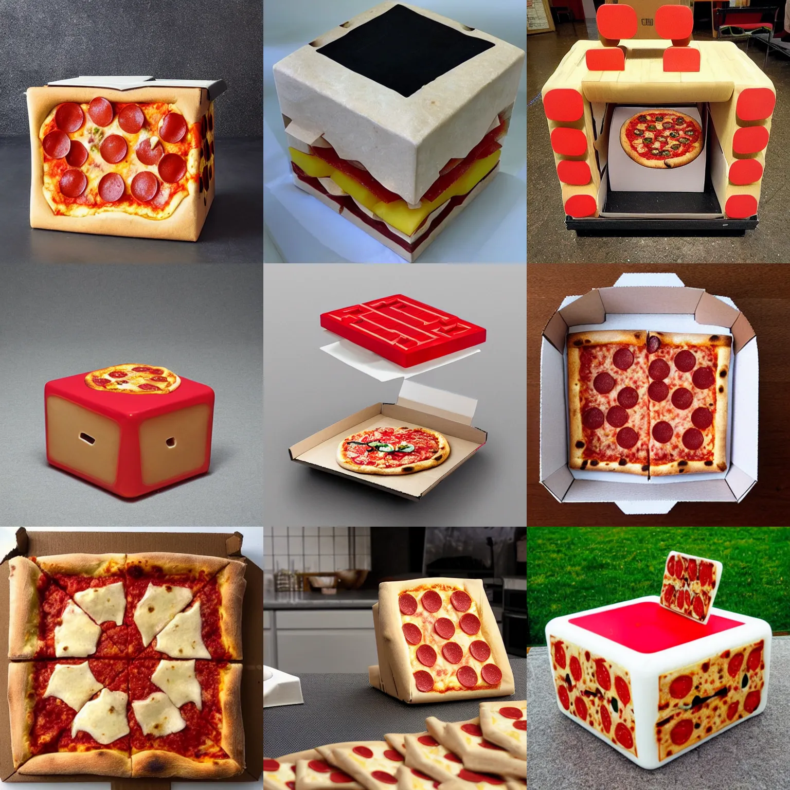 Prompt: a pizza cube