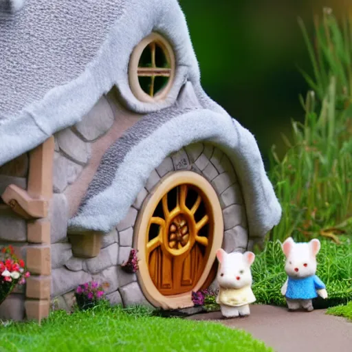 Image similar to lord of the rings calico critters in front of bilbo baggins house