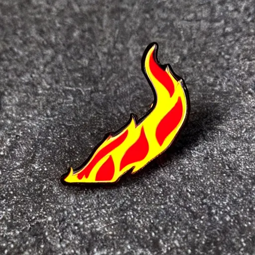 Prompt: simple yet detailed, fire warning flame enamel pin retro design