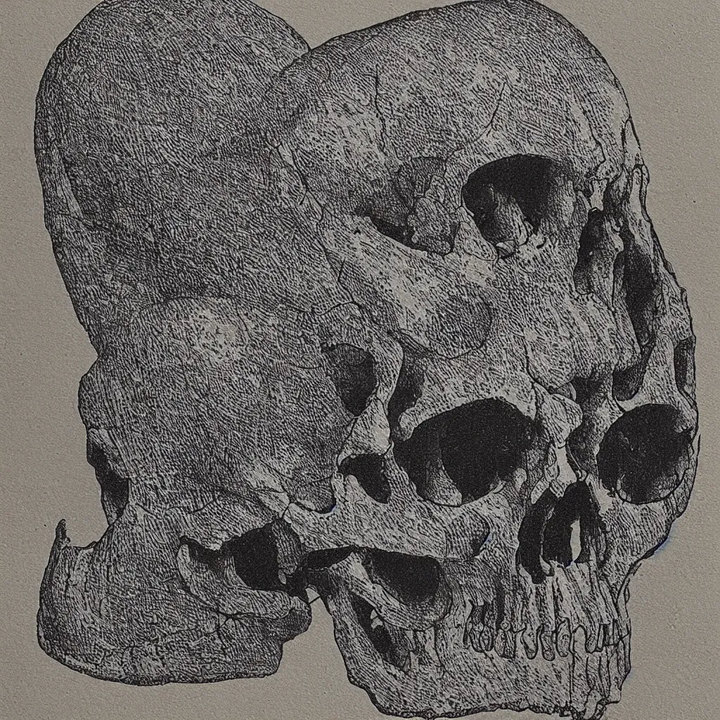 Image similar to blockprint of a skull