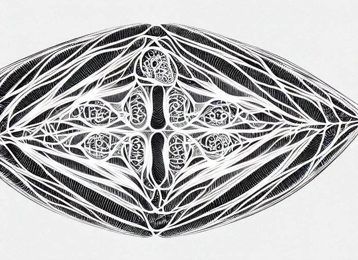Image similar to symmetry! human fetus, intricate, filigree!, frosted, elegant, highly detailed, concept art, smooth, sharp focus, lineart, illustration, 3 d occlusion, penned with black on white on gray, 8 k