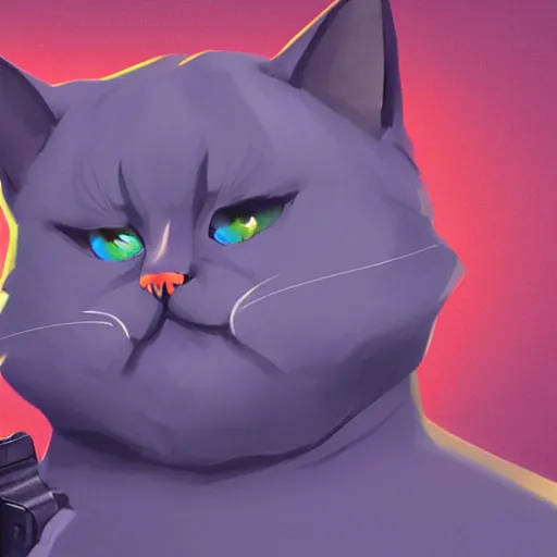 Image similar to a cat that is holding a gun in its hand, concept art by senior character artist, featured on polycount, sots art, concept art, sketchfab, 2 d game art