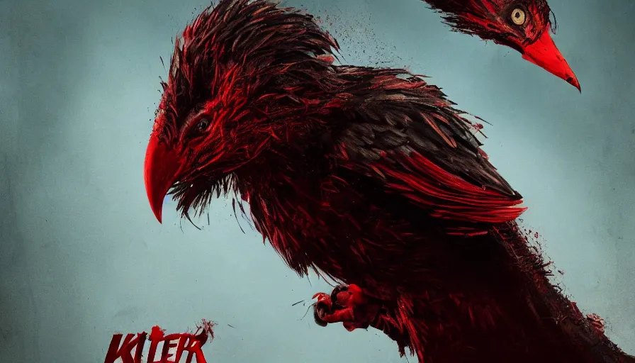 Prompt: movie poster of a horror movie about killer birds, dark background, red smoke, commercial billboard, hyperdetailed, artstation, cgsociety, 8 k