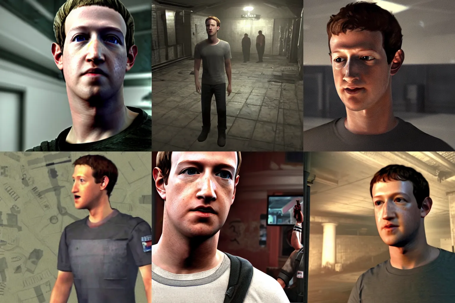 Prompt: Screenshot of Mark Zuckerberg in Resident Evil video game