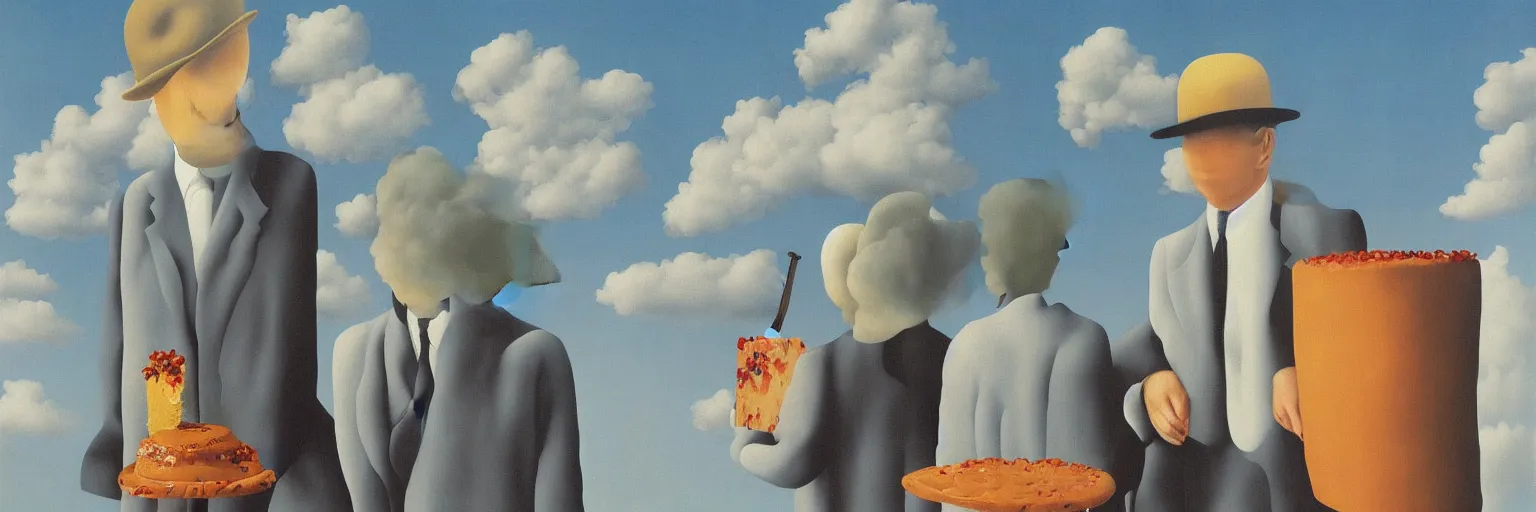 Prompt: cake painting magritte