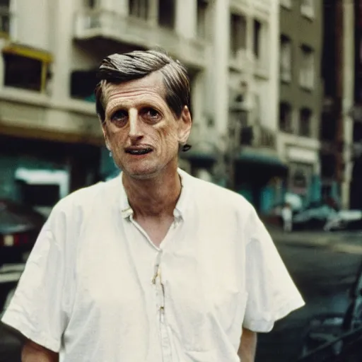 Image similar to Senator John Kennedy as a disheveled homeless man. CineStill