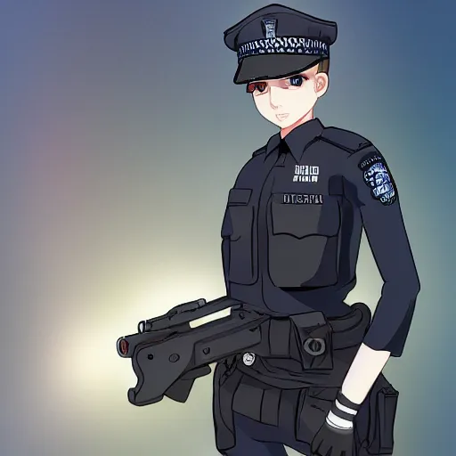 Image similar to A British police officer wearing a custodian, highly detailed, anime art style, trending on art station