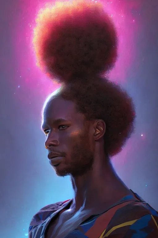 Image similar to african man, curly hair, sci-fi, modern, colourful!! highly detailed, digital painting, artstation, concept art, sharp focus, illustration, by greg rutkowski