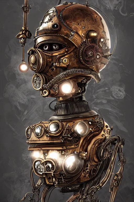 Image similar to steampunk helmet fantasy art mask robot ninja stylized digital illustration sharp focus, elegant intricate digital painting artstation concept art global illumination ray tracing advanced technology chaykin howard and campionpascale and cooke darwyn and davis jack