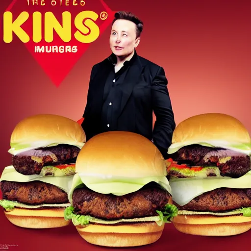 Image similar to elon musk as a burger king, hd photo