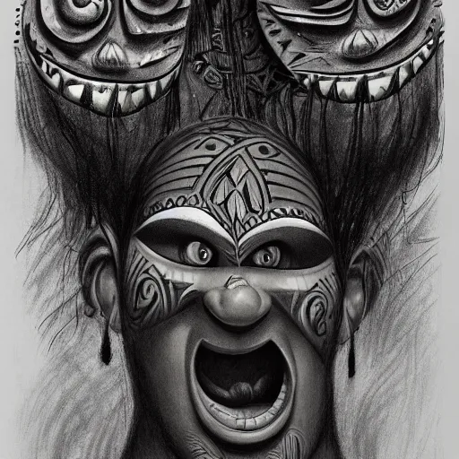 Prompt: Drawing of Te Fiti from Moana, Stephen Gammell style, evil, high detail, Scary Stories