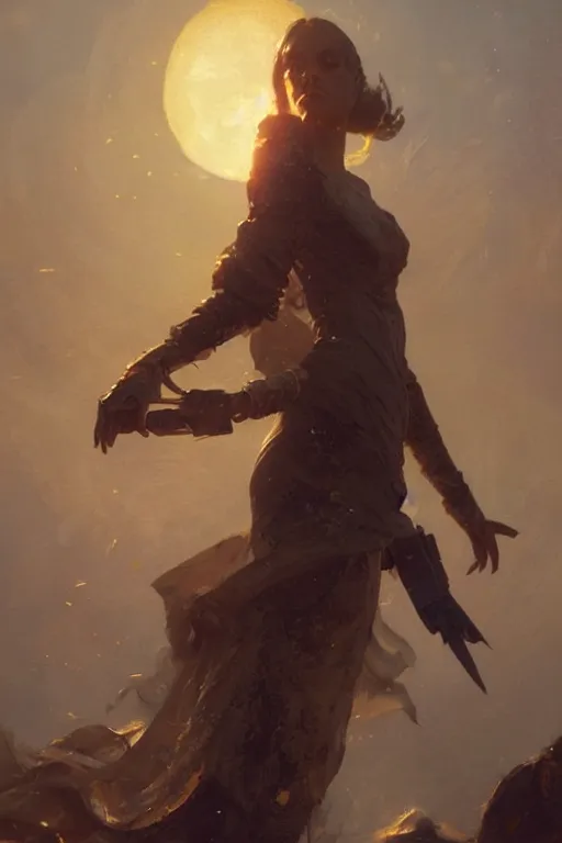 Prompt: she said believe in no one, golden hour, mystical, smooth, sharp focus, fantasy, 85mm, DOF, art by Greg Rutkowski and Ruan Jia and Norman Rockwell