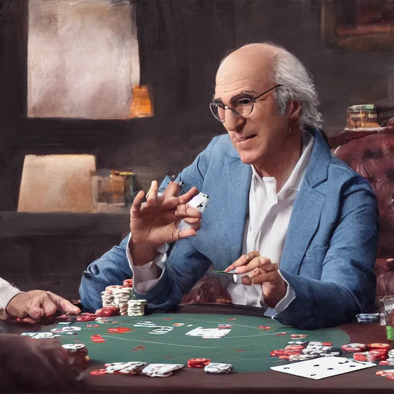 Prompt: larry david playing poker. immaculate octane redshift concept art render , beautiful modern colors, ultradetailed, 4k ultra