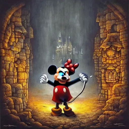 Image similar to Mickey mouse as a dark souls boss by Jacek Yerka