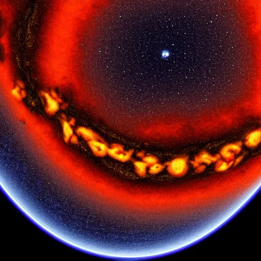 Image similar to chorizo cross-section as a planet in the night sky, 8k, photograph, photorealistic