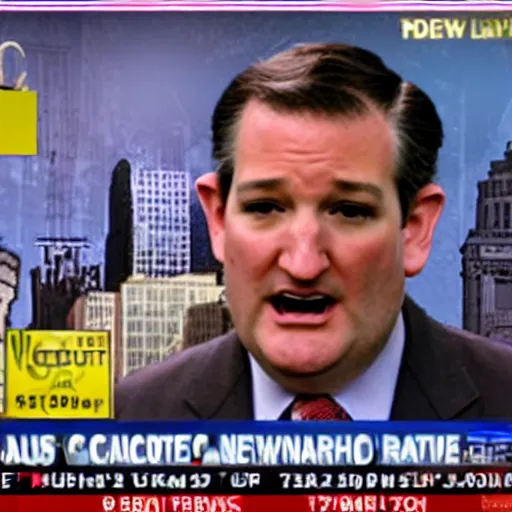 Image similar to ted cruz octopus monster destroys a city, news coverage on local affiliate