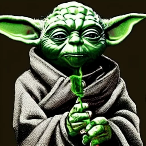 Prompt: yoda with the world's biggest blunt in his mouth