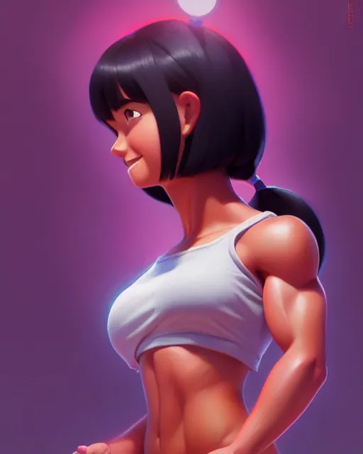 Image similar to real girl muscular dora the explorer showing her abs, fine detail!! anime!! realistic shaded lighting!!, kim hyun joo, digital painting by ilya kuvshinov, magali villeneuve, artgerm, jeremy lipkin and michael garmash and rob rey