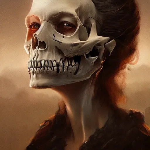 Image similar to portrait of an woman with a skull face, Matte painting , detailed painting, greg rutkowski