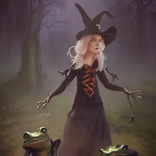 Prompt: a witch turns a man into a frog , made by Stanley Artgerm Lau, WLOP, Rossdraws, ArtStation, CGSociety, concept art, cgsociety, octane render, trending on artstation, artstationHD, artstationHQ, unreal engine, 4k, 8k,