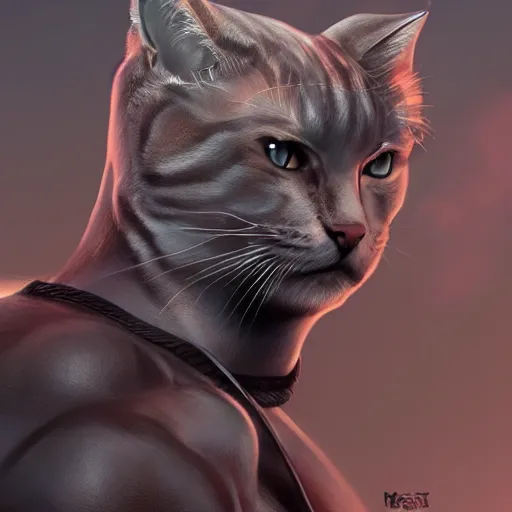 Image similar to mark A muscular cat officer , digital art , trending on artstation , matte painting , Hyperdetailed , CGSociety